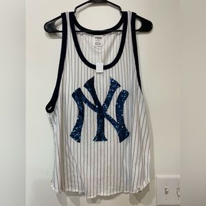 PINK Victoria's Secret White and Blue Tank Top